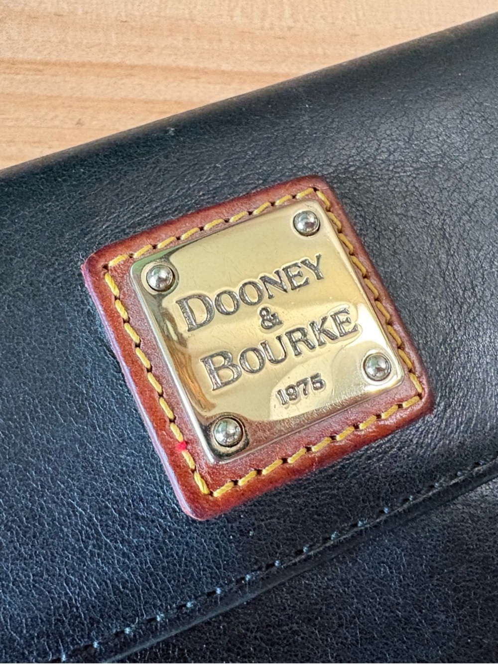 Dooney & Bourke Black Leather Wallet with Brass Logo Plaque - Picture 2 of 4